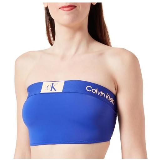 Calvin Klein top bikini donna longline bandeau senza spalline, blu (midnight lagoon), xs