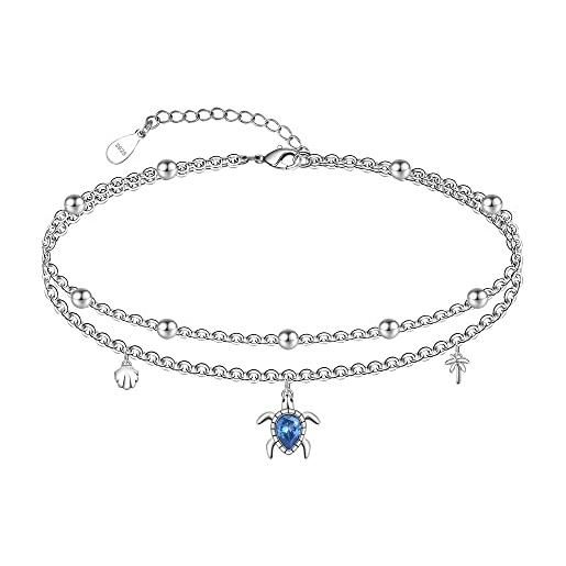 ONEFINITY Bracciale da donna a forma di tartaruga/balena/delfino, in argento Sterling 925, blu opale, regolabile, stile oceano, idea regalo, 22 cm, Argento sterling, Opale