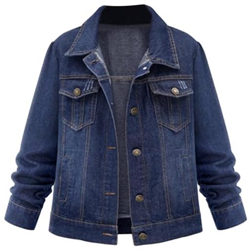Juankrynord colletto tondo alla moda da donna con tasche giacca di jeans bottone con bottoni giacca di jeans giacca casual elasticizzata giacca di jeans corta con risvolto a maniche lunghe (blu, xxl)