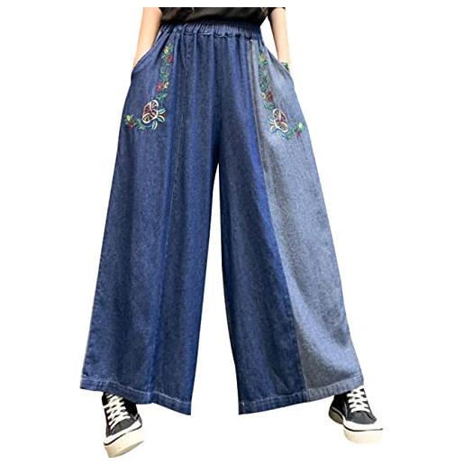 Bifscebn donna pantaloni larghi in denim con elastico in vita jeans a gamba larga con tasche style 2 blue