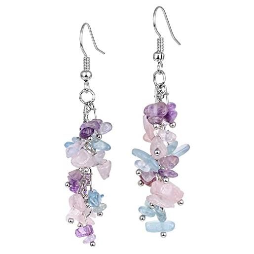 Set Orecchini E Pendente In Ametista E Quarzo Rosa Con Argento 925 - Gioiello Fatto A Mano In Confezione Regalo