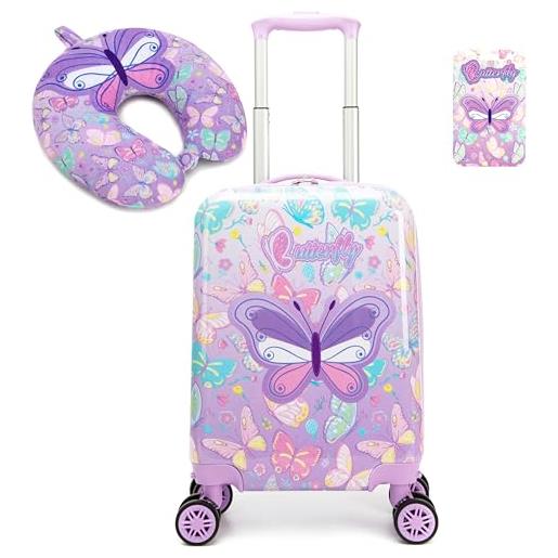 HTgroce 2 in 1 set di valigie per bambini, valigie trolly 16'' cuscini da viaggio, valigia trolley con ruote girevoli