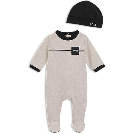 BOSS set con pagliaccetto e cappello per neonati in confezione regalo, beige chiaro
