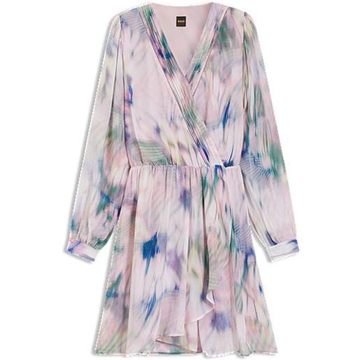 BOSS vestito a portafoglio in crêpe georgette con stampa di farfalle, a disegni