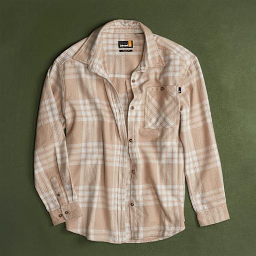 Timberland - camicia in flanella di peso medio con tasca da donna in beige, donna, beige, taglia: l