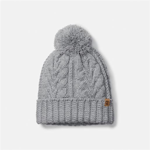 Timberland - berretto a trecce con pompon in grigio scuro, donna, grigio