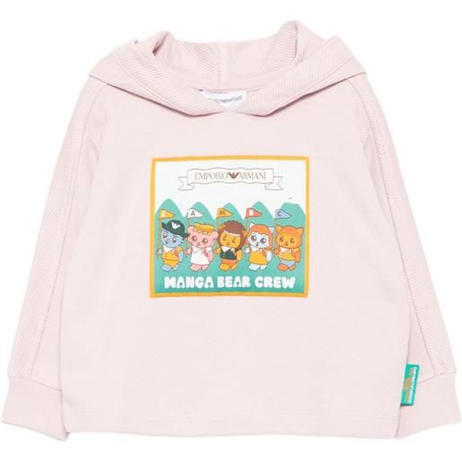 Emporio Armani Kids felpa in cotone con applicazione grafica e cappuccio - rosa