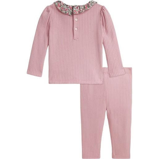 POLO RALPH LAUREN KIDS set top e pantaloni a coste con colletto floreale - rosa
