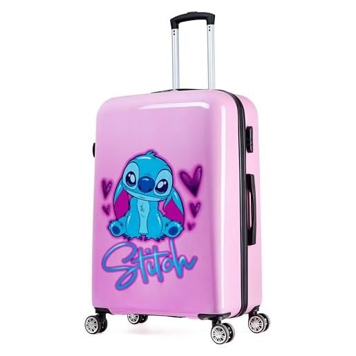 Disney stitch valigia rigida 76 centimetri 91 litri con 4 ruote con lucchetto a combinazione (l (l76cm x w50cm - 91l), rosa)
