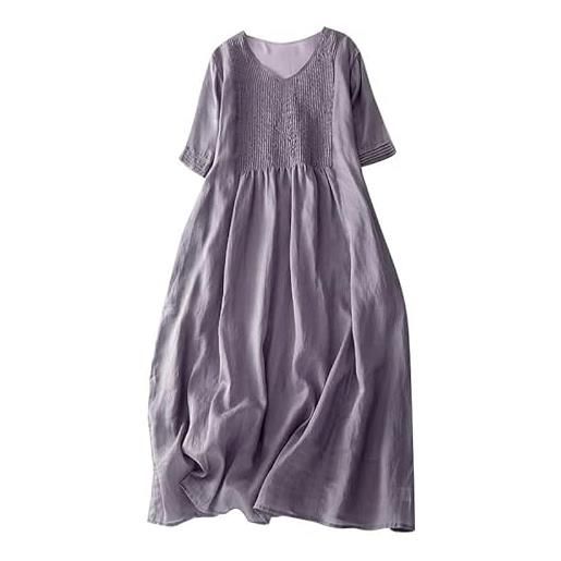 Generico vestiti donna estivi lino lungo elegante boho vestiti estivi larghe casual comodo abiti in lino vintage spiaggia taglie forti abito da spiaggia elasticizzato tinta unita vacanza vestito boho