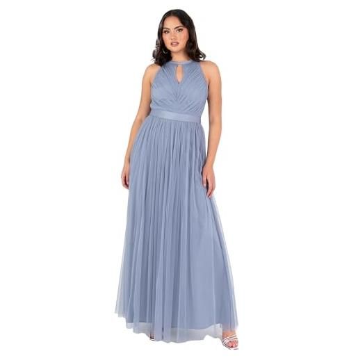 Anaya with Love women's maxi dress ladies sleeveless halterneck keyhole sash tie belt tulle a-line bridesmaid wedding guest prom evening, verde ghiaccio 54