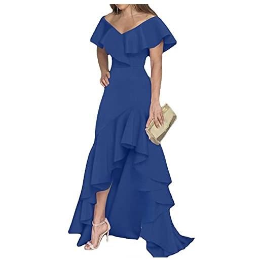 Vagbalena abito da donna elegante senza spalline prom dress v neck lungo alto basso irregolare con volant elegante 2023 abito formale con manica a sbuffo (blu, xl)