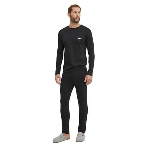 EGIDIO fila pigiama uomo donna in maglia elasticizzata 100% cotone - taglio dritto con girocollo e manica lunga (it, testo, m, regular, regular, nero)
