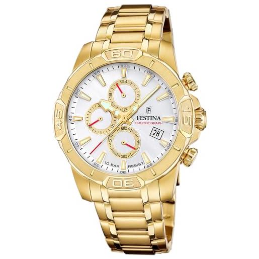 Festina orologio uomo f20705/1 timeless chronograph cassa di acciaio inossidabile 316l oro cinturino in acciaio inossidabile 316l oro
