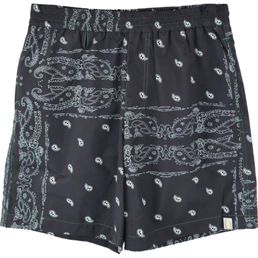 THE WORLD IS YOURS shorts con stampa paisley e coulisse - nero