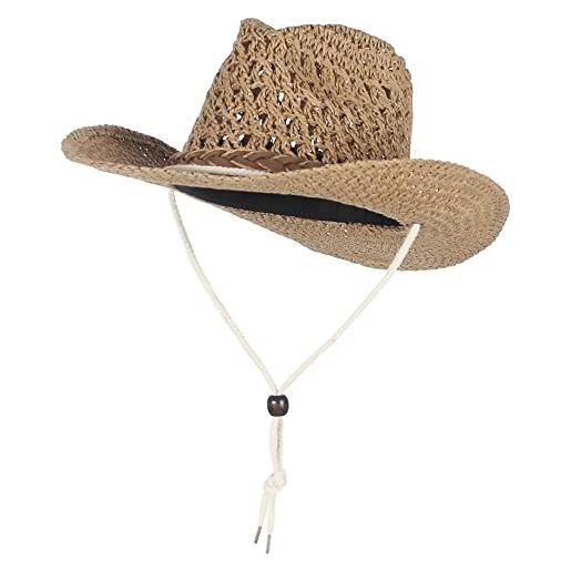 EOZY damern cappello di paglia largo cappello da cowboy, cappello estivo da spiaggia, kaki #2, 56/58 it