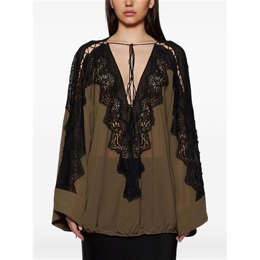 Christopher Esber tunica con inserti in pizzo - marrone