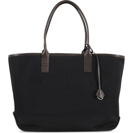 Hogan borsa shopper address con logo goffrato - nero