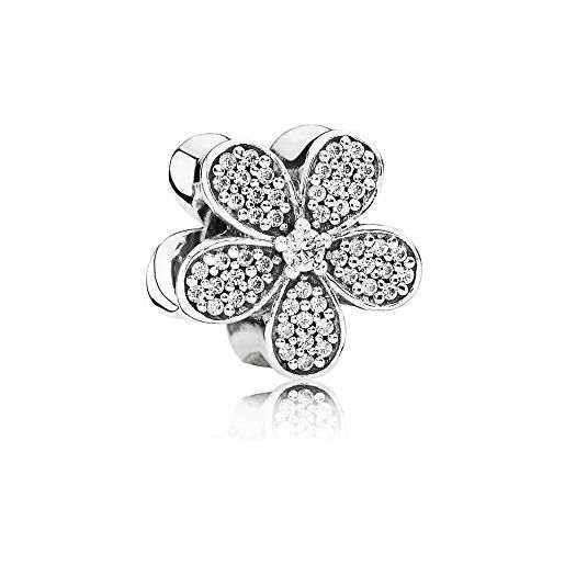 Bluebird, ciondolo in argento sterling 925 e zirconia cubica trasparente, motivo prato di margherite, per bracciali e collane pandora