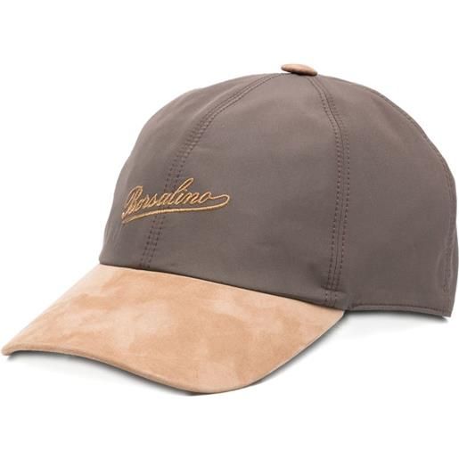 Borsalino cappello da baseball in pelle scamosciata con ricamo - marrone