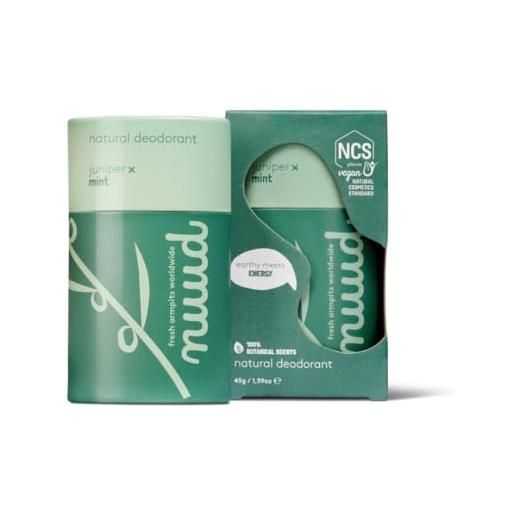 Nuud stick deo | 45 grammi | deodorante naturale senza sostanze chimiche, ncs vegan, 48 ore di efficacia, senza profumo, senza alluminio, senza alcool, unisex, per 6-7 settimane (menta e ginepro)