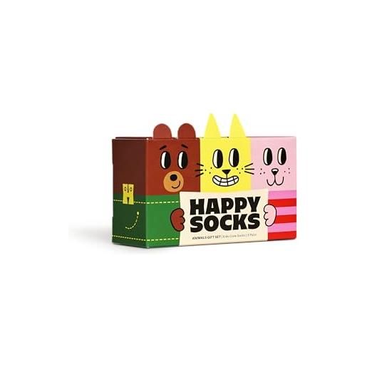 Happy Socks 3-pack calzini animali per bambini, colorati e divertenti, calzini con gatti e cani