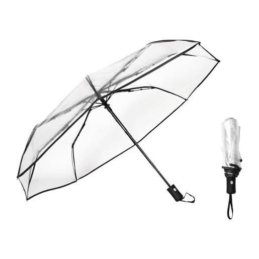 Pumwoy ombrello trasparente pieghevole, trasparente automatico tre pieghe pieghevole ombrello, ombrello pieghevole ombrello da viaggio per uso esterno, accessori fotografici e matrimoni (nero)