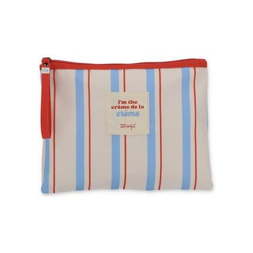 Mr. Wonderful mr. Wonderful - beauty case impermeabile a righe blu, rosse e beige - i'm the crème de la crème - beauty case perfetto per spiaggia, fiume, piscina