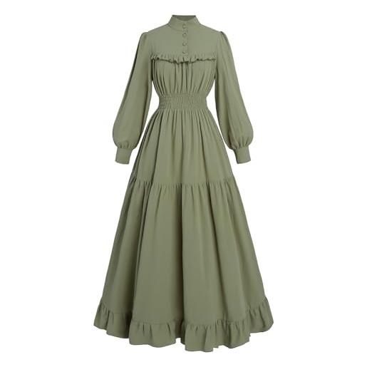 CR ROLECOS abito vittoriano nero da donna, a maniche lunghe, stile gotico, rinascimentale, azzurro, m