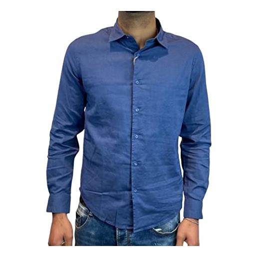 STILL camicia collo classico scollo francese lino cotone vari colori primavera estate leggera fresca slim fit moda new elegante tinta unita manica lunga s m l xl xxl aderente mlfrau (l, marine)