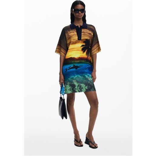 Desigual, abito in maglia tramonto botter, donna, blu, l