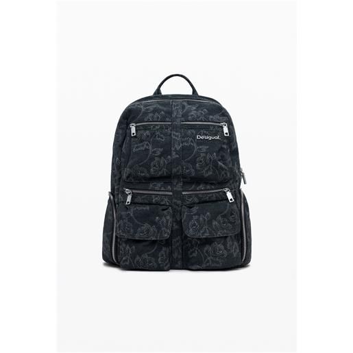 Desigual zaino grande in denim ricamato