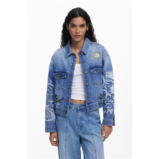 Desigual giacca di jeans con ricami orientali