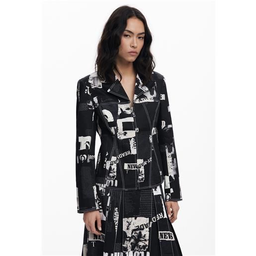 Desigual blazer con cerniera stampa giornale