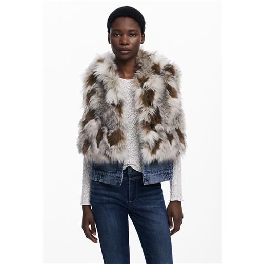 Desigual gilet di jeans con pelliccia