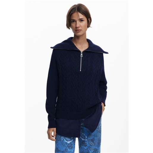 Desigual maglione combinato a trecce con cerniera