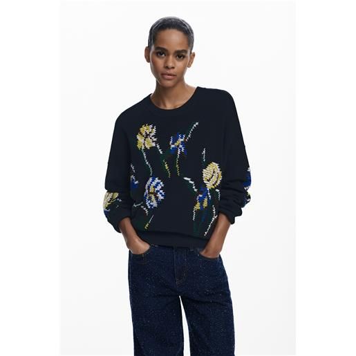 Desigual maglione jacquard con fiori ricamati