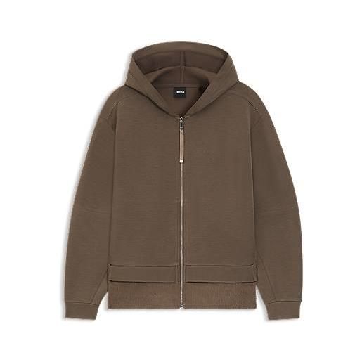 BOSS felpa con cappuccio e zip realizzata in materiali misti, marrone
