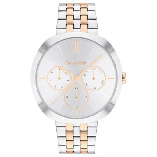 Calvin Klein orologio analogico multifunzione al quarzo da donna collezione shape con cinturino in acciaio inossidabile bicolore - 25200337