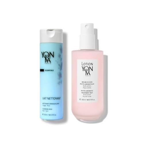Yonka healthy skin edit bundle - Yonka lozione tonico per pelle secca 200 ml - nebbia idratante senza alcool + latte detergente Yonka 200 ml - struccante delicato, idrata e lenisce - 98% di origine naturale