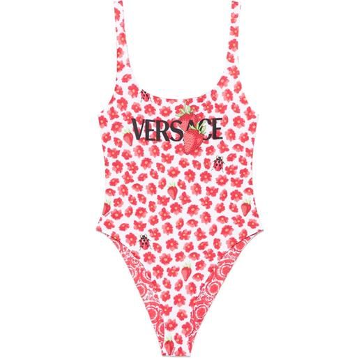 Versace costume da bagno con stampa strawberry garden - rosso