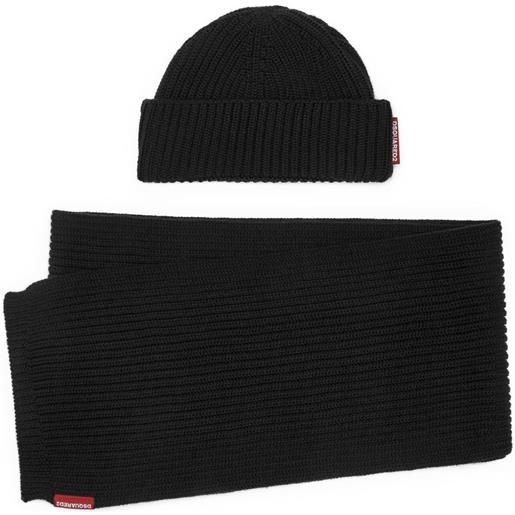 DSQUARED2 set berretto e sciarpa a coste - nero