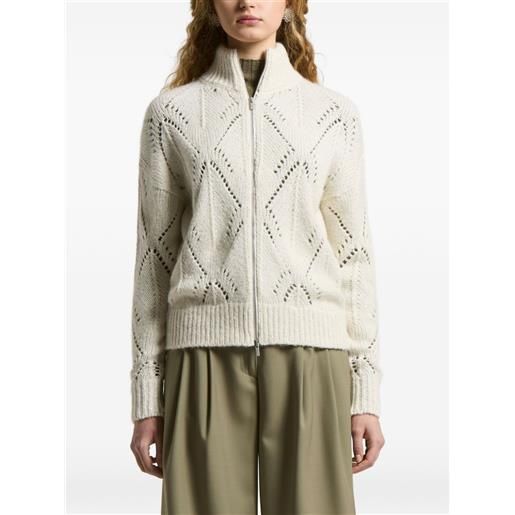 Peserico cardigan con zip e motivo a rombi - bianco