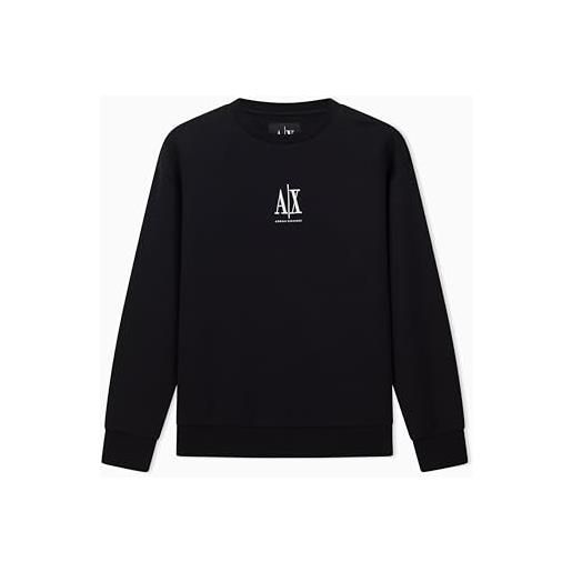 Armani Exchange icon project, embroidered logo, crewneck maglia di tuta, nero, x-large donna