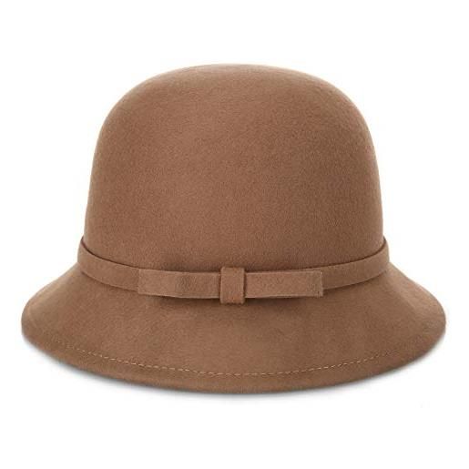 DongBao cappello da donna in feltro di lana, anni '20, cappello cloche/a secchiello/bombetta, invernale, elegante, per chiesa
