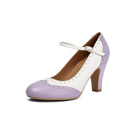 graceretro mary jane wingtip rockability oxford due toni chiusura punta rotonda vintage anni '50 tacchi cinghie alla caviglia retrò anni '20 vittoriana pompe scarpe, viola. , 37 eu