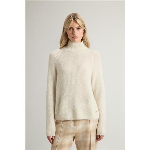 Woolrich donna maglione a collo alto in misto alpaca e lana bianco taglia xs