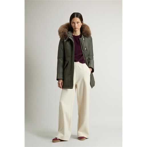 Woolrich donna arctic parka in ramar cloth con pelliccia removibile verde taglia xs