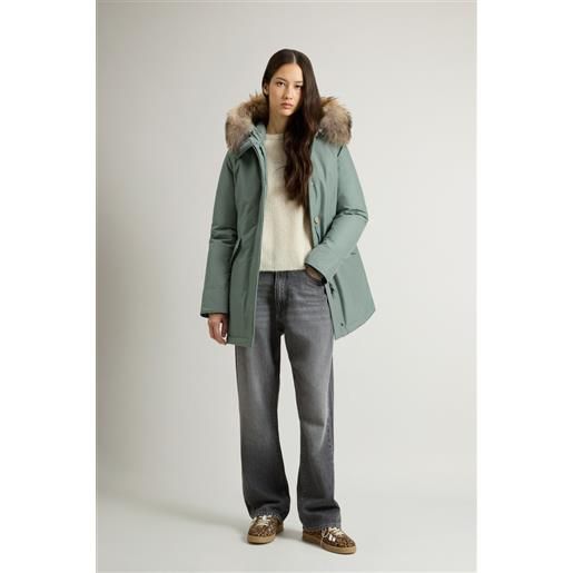 Woolrich donna arctic parka in ramar cloth con pelliccia removibile verde taglia xs