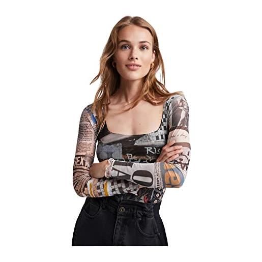 Desigual body_any news t-shirt, black, l da donna